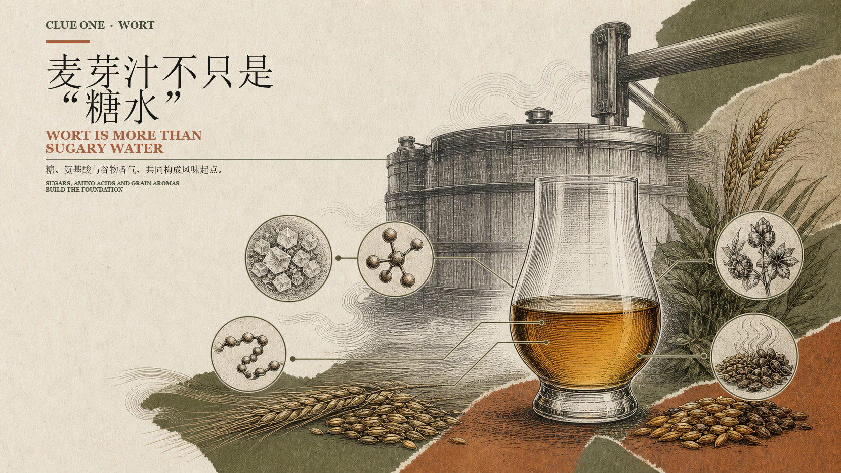 麦芽糖化与麦芽汁风味成分示意图